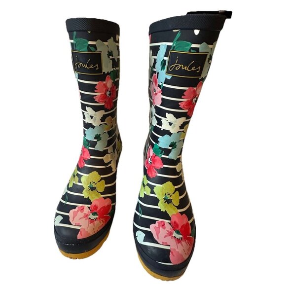 Joules Rain Boots Mid Calf Molly Welly Stripe Floral Size US: 8 UK: 6 - Picture 3 of 10